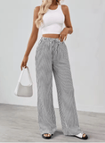 Women’s Striped Wide Leg Pants – High Waist Summer Trousers – Elegant Casual Fit, Lightweight & Flowy – European Street Style Everyday Fashion
