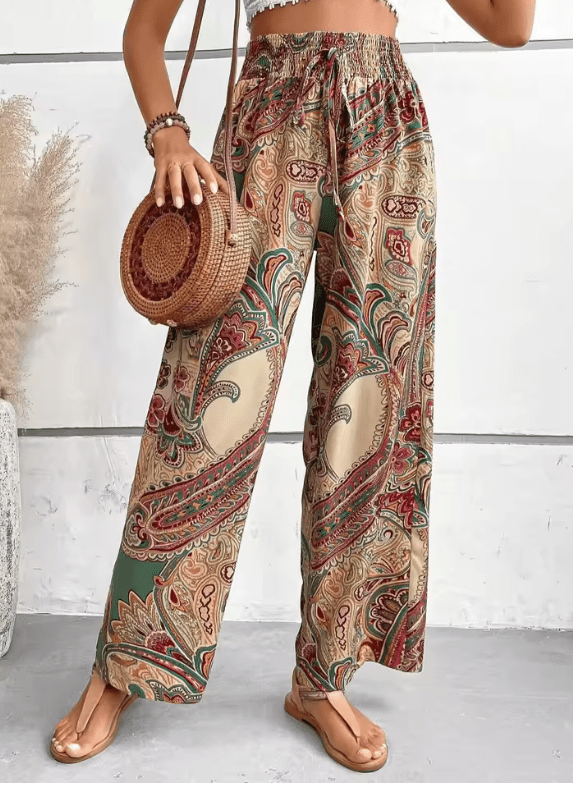Women’s Vintage Print Wide-Leg Pants – High Waisted Spring Summer Trousers – Casual Office Lady Streetwear 2025 Fashion
