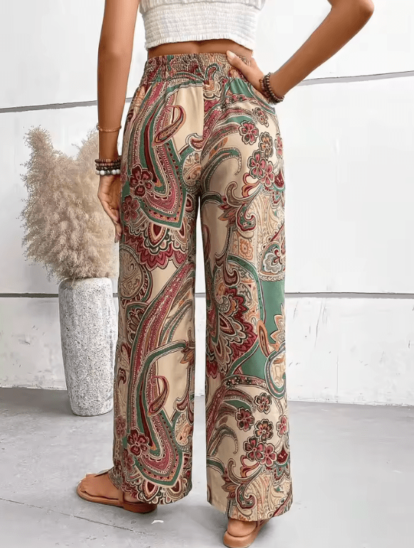 Women’s Vintage Print Wide-Leg Pants – High Waisted Spring Summer Trousers – Casual Office Lady Streetwear 2025 Fashion