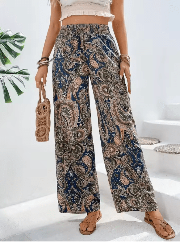 Women’s Vintage Print Wide-Leg Pants – High Waisted Spring Summer Trousers – Casual Office Lady Streetwear 2025 Fashion