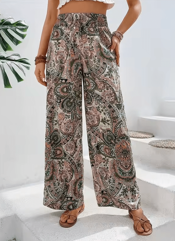 Women’s Vintage Print Wide-Leg Pants – High Waisted Spring Summer Trousers – Casual Office Lady Streetwear 2025 Fashion