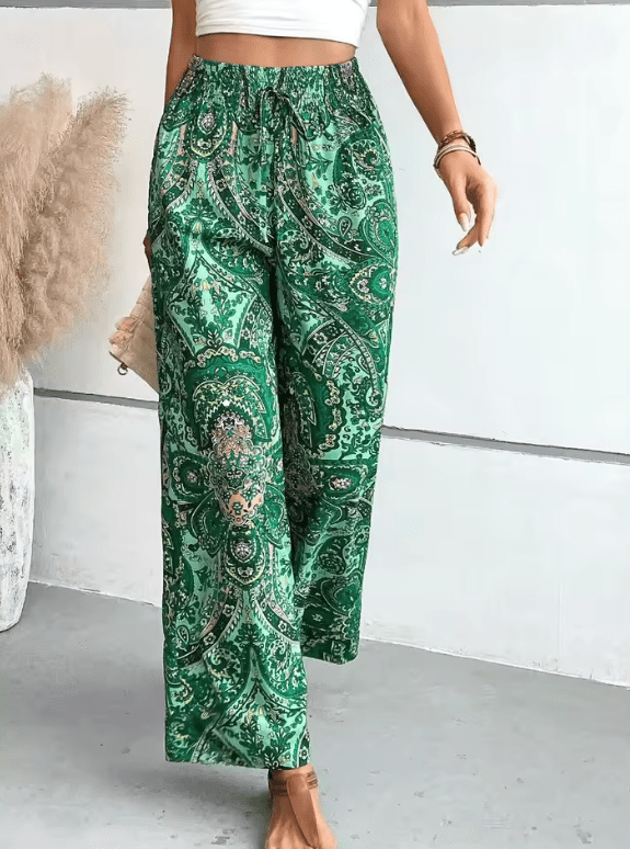 Women’s Vintage Print Wide-Leg Pants – High Waisted Spring Summer Trousers – Casual Office Lady Streetwear 2025 Fashion