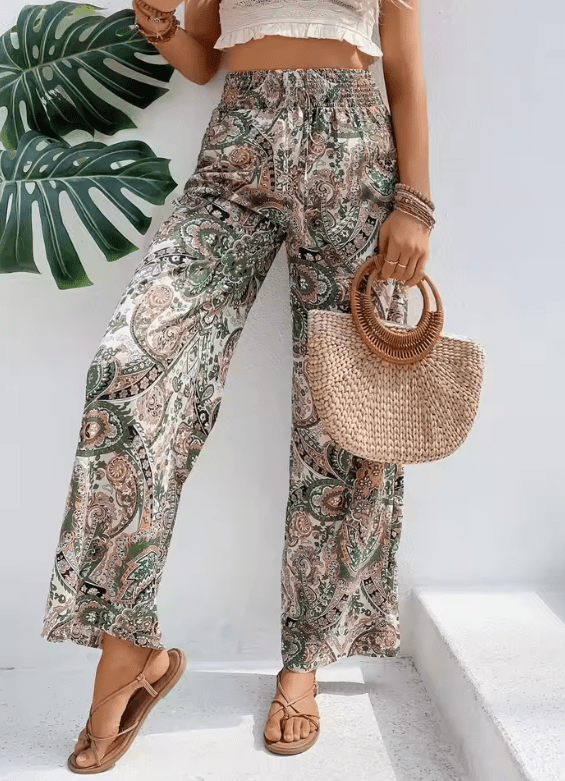 Women’s Vintage Print Wide-Leg Pants – High Waisted Spring Summer Trousers – Casual Office Lady Streetwear 2025 Fashion