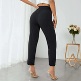 Women’s High Waist Solid Color Pencil Pants – All-Season Button Front Slim Fit Trousers – Full-Length Daily Office & Casual Wear