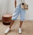 Women’s Cotton Linen Summer Shorts – 5-Quarter Length Casual Pants with Elastic Waist & Pockets – Lightweight Relaxed Fit