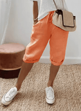 Women’s Cotton Linen Summer Shorts – 5-Quarter Length Casual Pants with Elastic Waist & Pockets – Lightweight Relaxed Fit