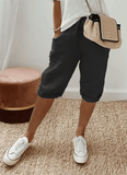 Women’s Cotton Linen Summer Shorts – 5-Quarter Length Casual Pants with Elastic Waist & Pockets – Lightweight Relaxed Fit