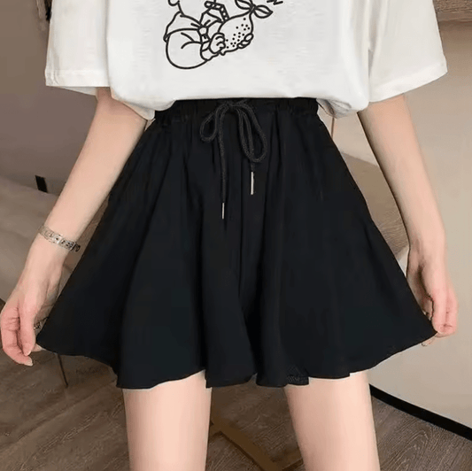 Women’s Summer A-Line Skort – High Waisted Wide Leg Mini Shorts with Elastic Waist – Korean Style Casual Skirt Pants