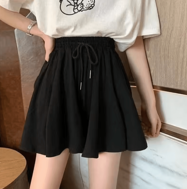 Women’s Summer A-Line Skort – High Waisted Wide Leg Mini Shorts with Elastic Waist – Korean Style Casual Skirt Pants
