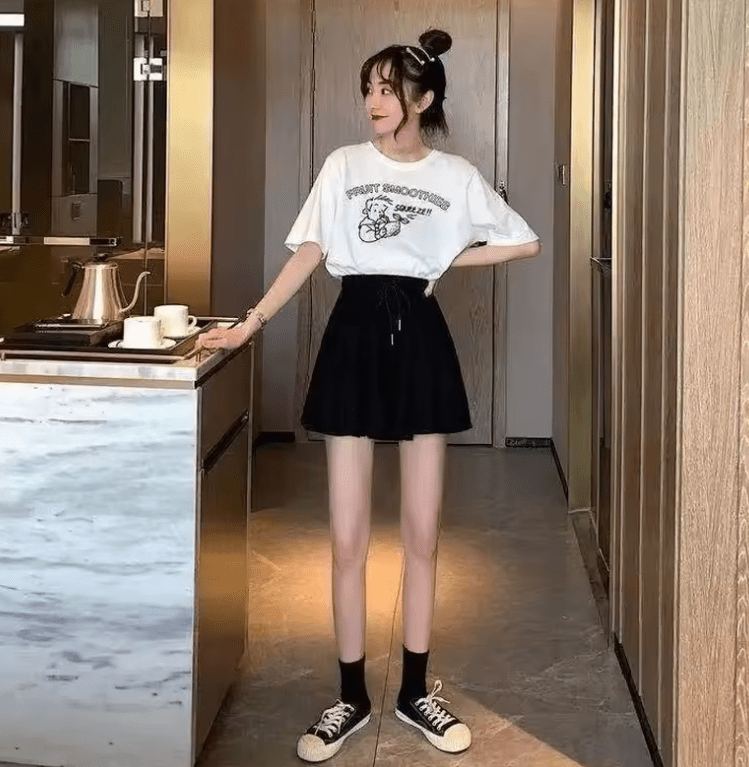 Women’s Summer A-Line Skort – High Waisted Wide Leg Mini Shorts with Elastic Waist – Korean Style Casual Skirt Pants