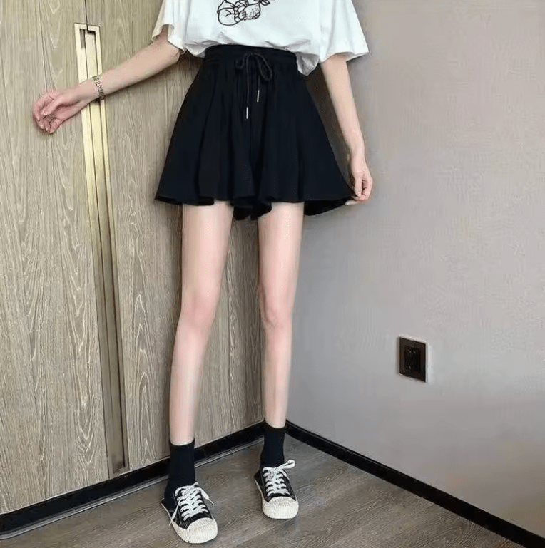 Women’s Summer A-Line Skort – High Waisted Wide Leg Mini Shorts with Elastic Waist – Korean Style Casual Skirt Pants