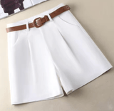 Women’s High Waisted Cotton Shorts – Summer 2025 Office Lady Style with Belt – Solid Color Korean Fashion Straight Short Pants