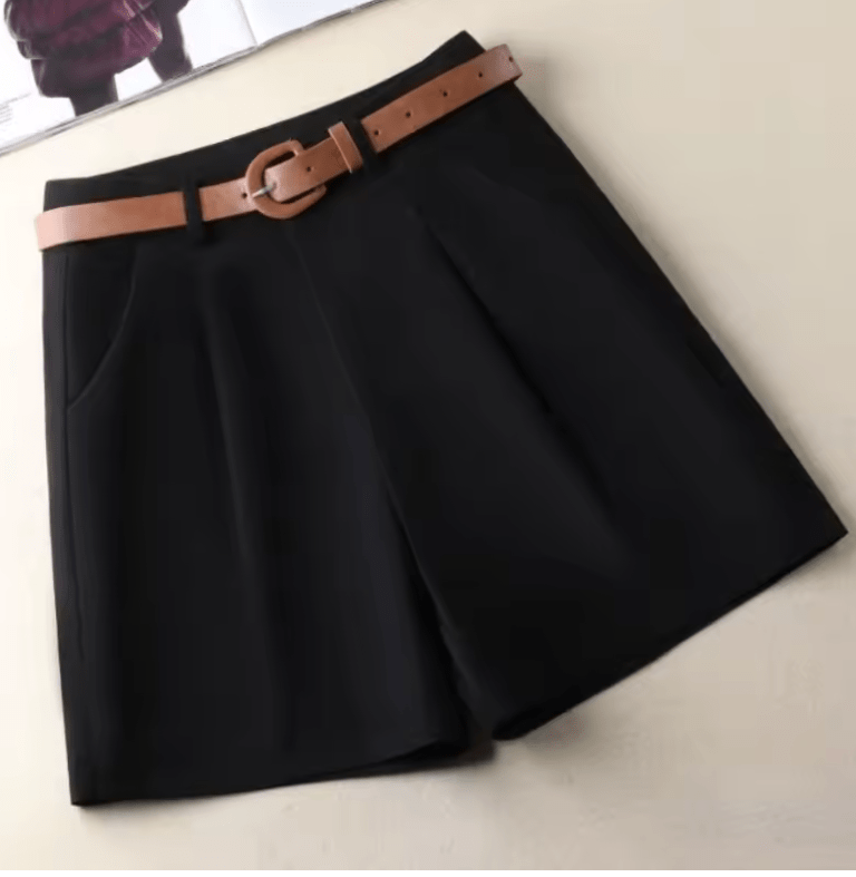 Women’s High Waisted Cotton Shorts – Summer 2025 Office Lady Style with Belt – Solid Color Korean Fashion Straight Short Pants