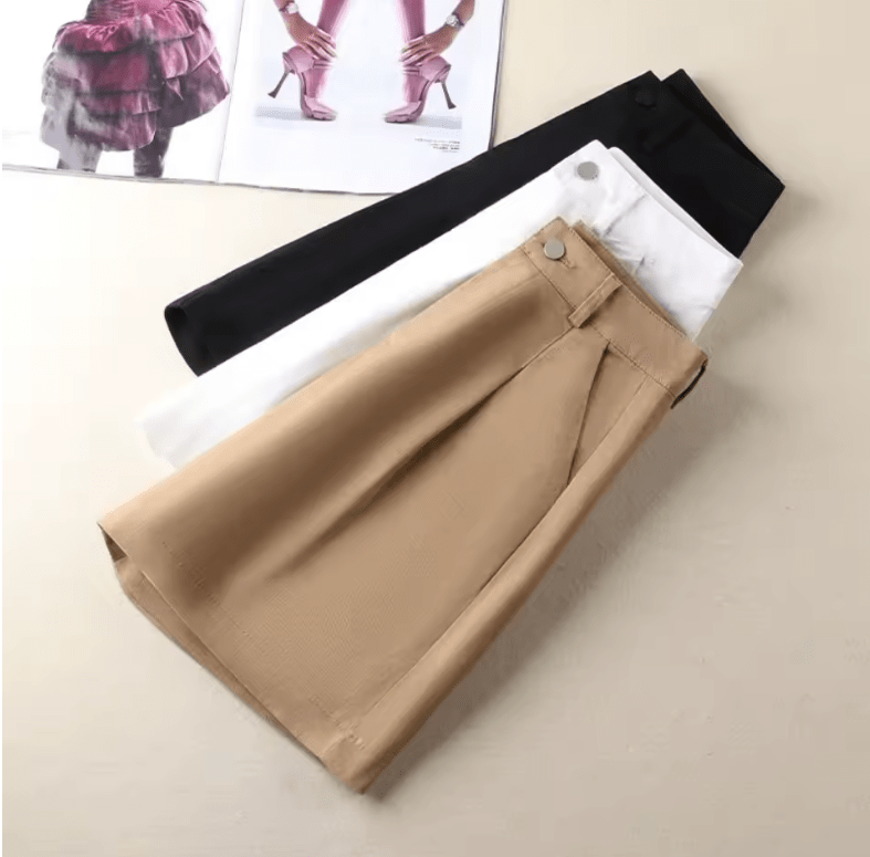 Women’s High Waisted Cotton Shorts – Summer 2025 Office Lady Style with Belt – Solid Color Korean Fashion Straight Short Pants