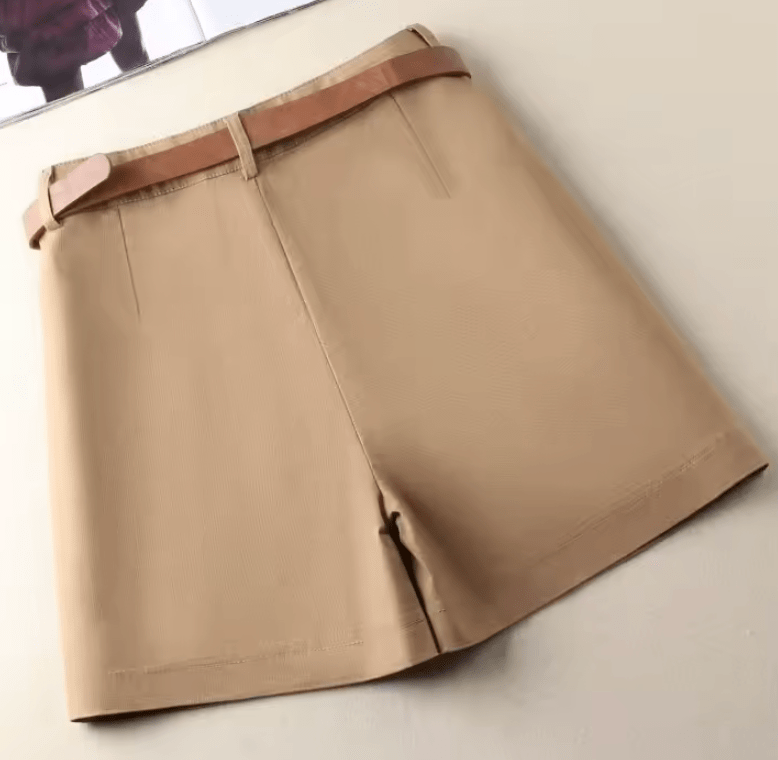 Women’s High Waisted Cotton Shorts – Summer 2025 Office Lady Style with Belt – Solid Color Korean Fashion Straight Short Pants