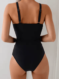 2025 Plus Size One-Piece Swimsuit for Women – Solid Color Cross-Front Push-Up Bathing Suit – Tummy Control Swimwear XXL – Elegant Beachwear Monokini