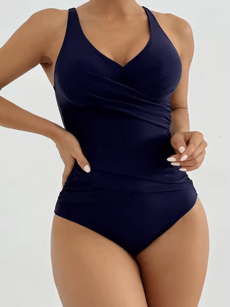 2025 Plus Size One-Piece Swimsuit for Women – Solid Color Cross-Front Push-Up Bathing Suit – Tummy Control Swimwear XXL – Elegant Beachwear Monokini