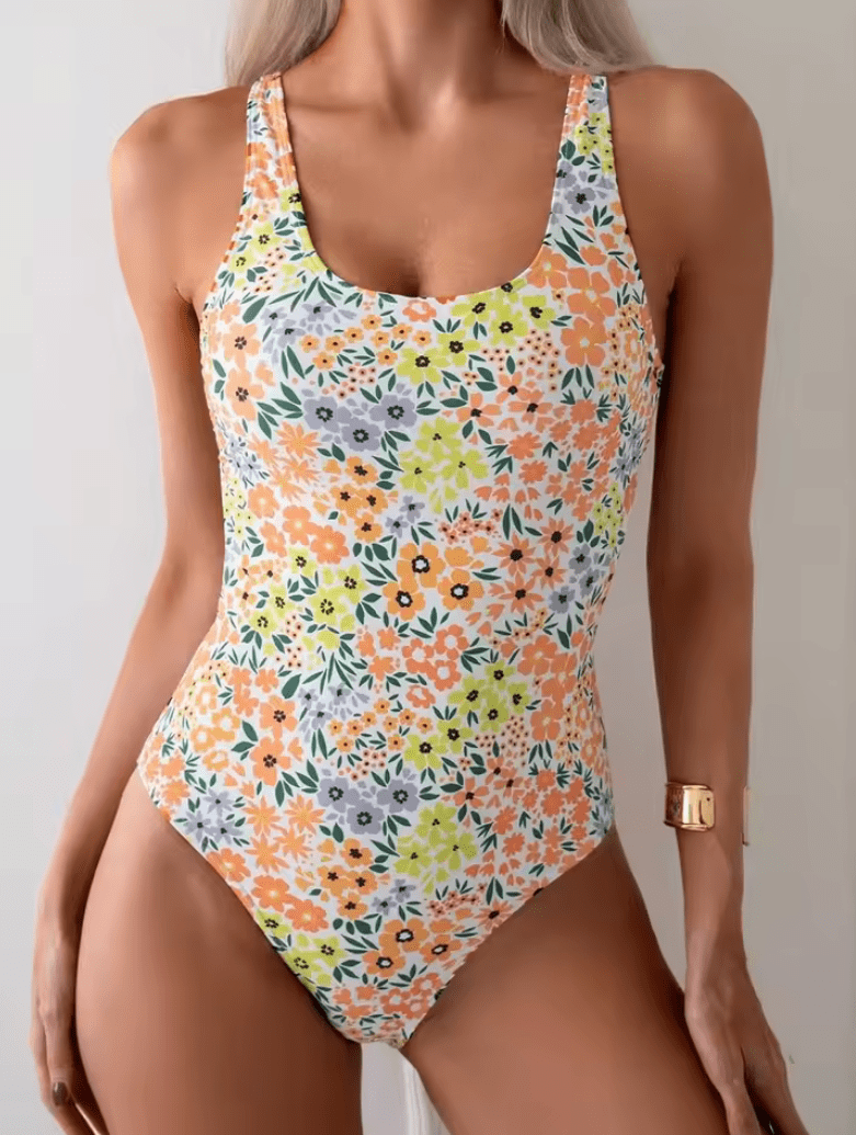 2025 Sexy Floral One-Piece Swimsuit for Women – Square Neck Bathing Suit Monokini – Summer Beachwear & Female Swimming Suit