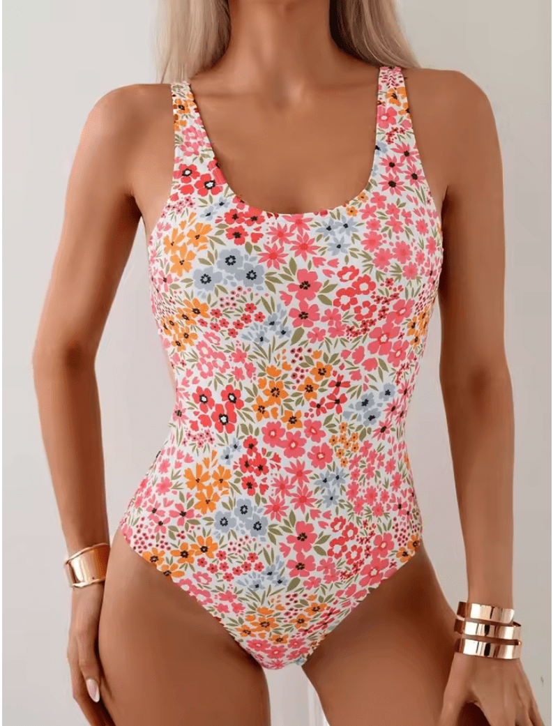 2025 Sexy Floral One-Piece Swimsuit for Women – Square Neck Bathing Suit Monokini – Summer Beachwear & Female Swimming Suit