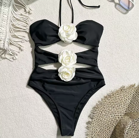 2025 Sexy One-Piece Floral Swimsuit for Women – Vacation Beach Monokini – Pure Color INS Style Integrated Design Swimwear