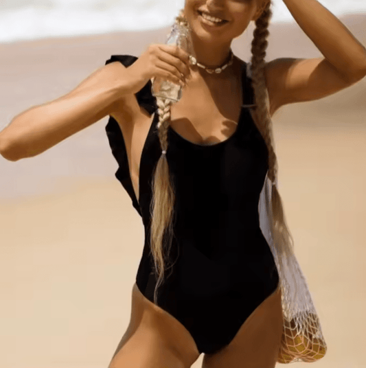 2025 Pure Color One-Piece Swimsuit for Women – Gathered Sides & Adjustable Shoulder Straps – Sexy Solid Color Beachwear