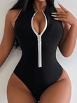 2025 White Sexy One-Piece Swimsuit for Women – Closed Sports Bodysuit Style Swimwear – Beachwear & Pool Bathing Suit