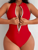 2025 White Sexy One-Piece Swimsuit for Women – Closed Sports Bodysuit Style Swimwear – Beachwear & Pool Bathing Suit