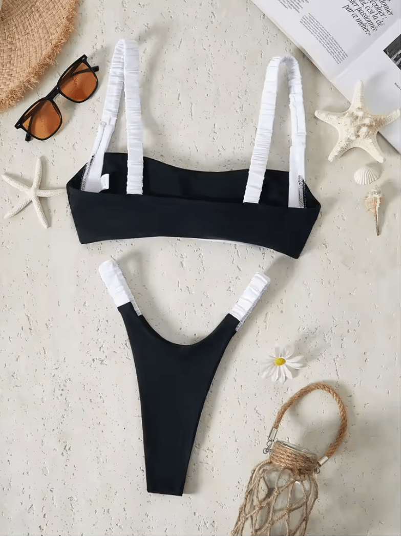 2025 Peachtan Beachwear for Women – Sexy Black 2-Piece Triangle Bikini Set – Bandeau Swimwear Bathing Suit