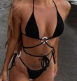 2025 Pure Color Bikini Swimsuit for Women – Two-Piece Set with Sensual Strap & Metal Buckle, Detachable Swimwear, Cross-Border Fashion
