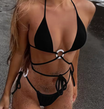 2025 Pure Color Bikini Swimsuit for Women – Two-Piece Set with Sensual Strap & Metal Buckle, Detachable Swimwear, Cross-Border Fashion