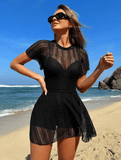 2025 One Piece Swimsuit for Women – Solid Color High Cut Monokini with Lace Detail, Removable Pads & Swim Skirt – Elegant Bathing Suit for Beach & Pool