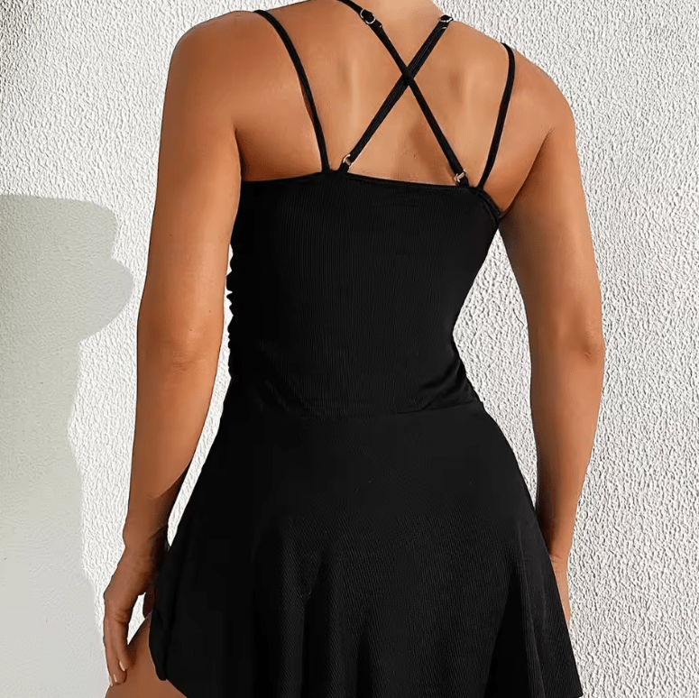 2025 Women’s One-Piece Swimsuit – Cross Skirt Style Monokini with Twist Front & Baggy Sportswear Design – Integrated with Matching Bag & Accessories