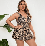 Conservative Print Bikini Set for Women – Plus Size Gathered Tankini Top with Full Coverage Bottoms – 2025 Cross-Border New Arrival Swimwear