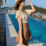 2025 Korean Fashion One-Piece Swimsuit – Slimming Deep V-Neck Dress-Style Swimwear with Double Color Design & Tummy Control – Women’s Monokini
