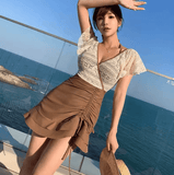 2025 Korean Fashion One-Piece Swimsuit – Slimming Deep V-Neck Dress-Style Swimwear with Double Color Design & Tummy Control – Women’s Monokini
