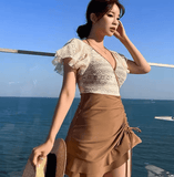 2025 Korean Fashion One-Piece Swimsuit – Slimming Deep V-Neck Dress-Style Swimwear with Double Color Design & Tummy Control – Women’s Monokini