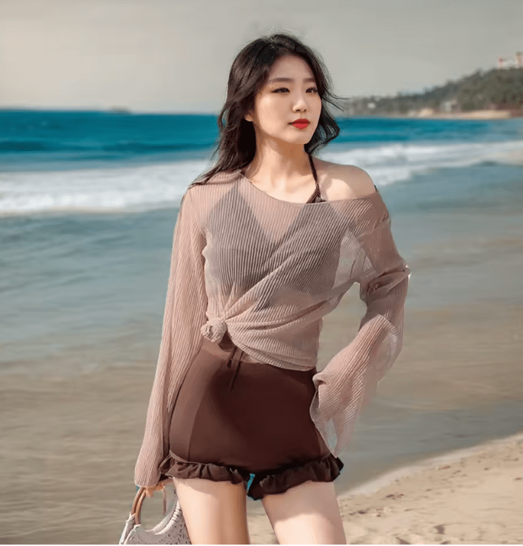 2025 Women’s Slimming One-Piece Swimdress – Solid Color Tummy Control Swimsuit with Waist Tightening Fit – Conservative Vacation Beachwear