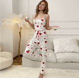 2025 Women’s Plus Size Pajama Set – 2-Piece Sleepwear with Soft Vest Top & Long Trousers – White Love Print, Breathable & Comfortable Lounge Set