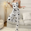 2025 Women’s Plus Size Pajama Set – 2-Piece Sleepwear with Soft Vest Top & Long Trousers – White Love Print, Breathable & Comfortable Lounge Set