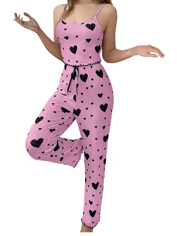 2025 Women’s Plus Size Pajama Set – 2-Piece Sleepwear with Soft Vest Top & Long Trousers – White Love Print, Breathable & Comfortable Lounge Set