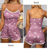 2025 Women’s 2-Piece Lace Pajama Set – V-Neck Printed Cami Top & Shorts Sleepwear – Casual Loungewear with Spaghetti Straps