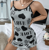 2025 Women’s Sexy Nightgown – Halter Neck Short Skirt with Love Cartoon Print – Lightweight Summer Pajamas for Home Wear