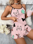 2025 Women’s Butterfly Print Pajama Set – Lettuce Trim Cami Top & Elastic Waist Shorts – Soft 2-Piece Sleepwear Loungewear Set