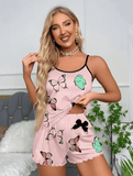2025 Women’s Butterfly Print Pajama Set – Lettuce Trim Cami Top & Elastic Waist Shorts – Soft 2-Piece Sleepwear Loungewear Set