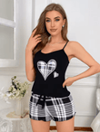 2025 Women’s Pajama Set – Solid Color Suspender Top & Plaid Shorts – 2-Piece Summer Sleepwear Loungewear for Home
