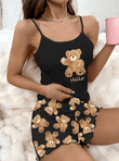 2025 Women’s Love Bear Print Pajama Set – Cute Crop Top & Shorts – 2-Piece Summer Sleepwear Loungewear Homewear Set