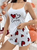 2025 Women’s Love Bear Print Pajama Set – Cute Crop Top & Shorts – 2-Piece Summer Sleepwear Loungewear Homewear Set