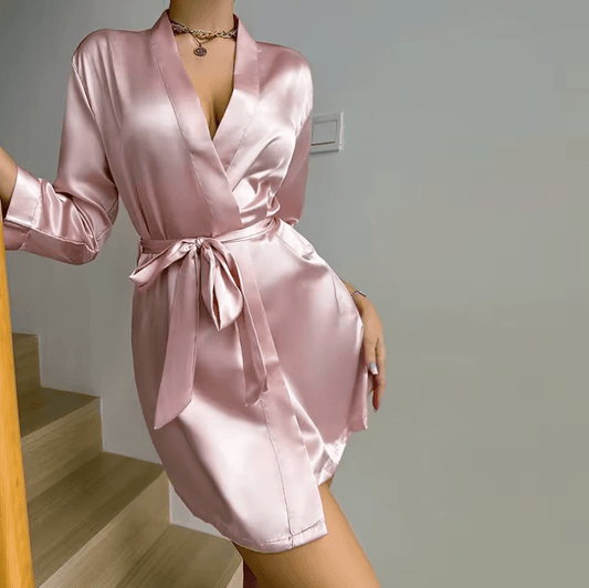 Women’s Kimono Satin Robe – Luxurious Soft Bathrobe with Belt – Bridesmaid & Spa Robe – Lightweight Sleepwear for Wedding, Lounge & Relaxation