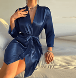 Women’s Kimono Satin Robe – Luxurious Soft Bathrobe with Belt – Bridesmaid & Spa Robe – Lightweight Sleepwear for Wedding, Lounge & Relaxation