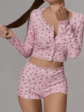 Women’s Floral Lace Trim Pajama Set – Short Sleeve Sleep Top & Shorts – Soft Comfortable Lounge & Sleepwear